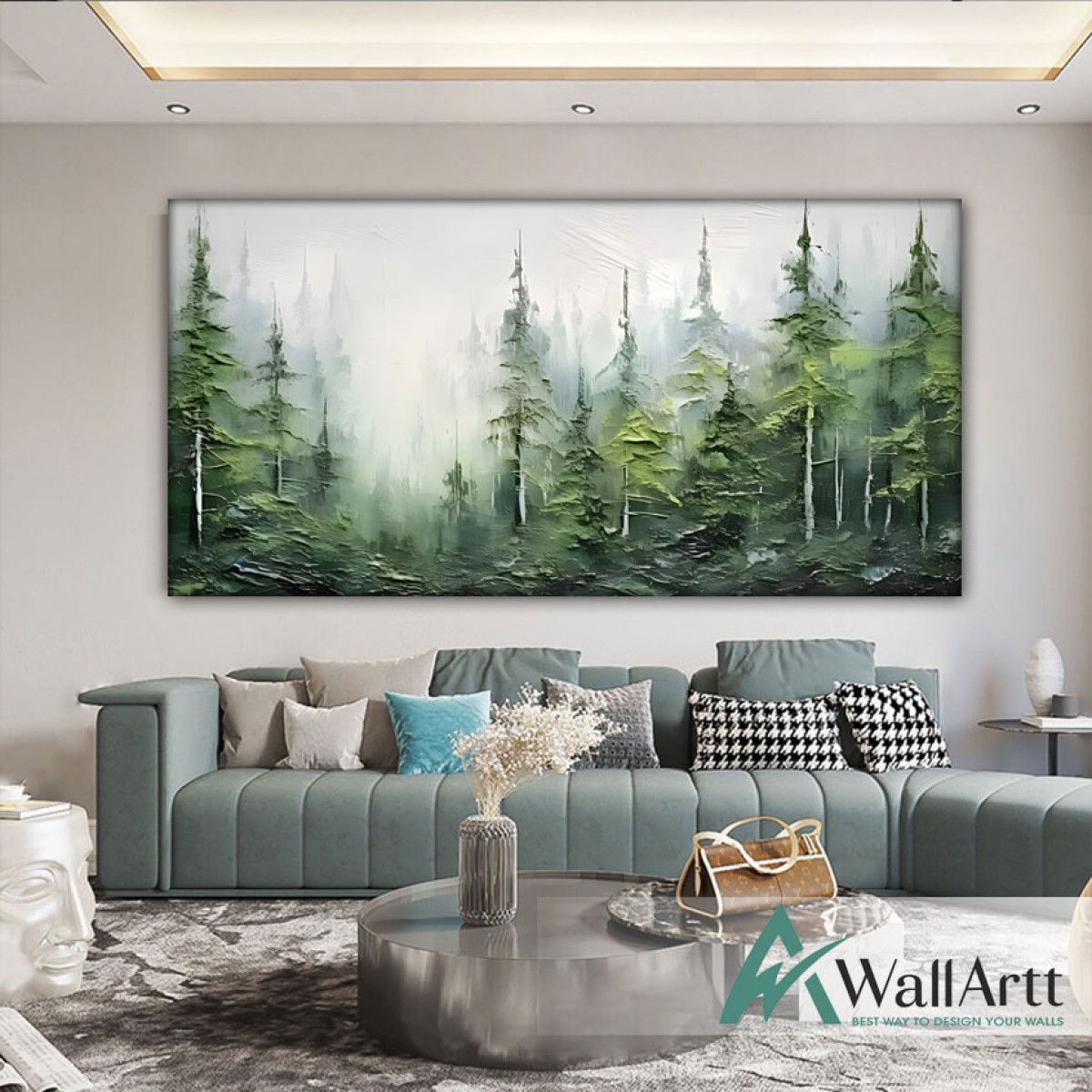 Misty Forest 3d Heavy Textured Partial Oil Painting - Wall Art